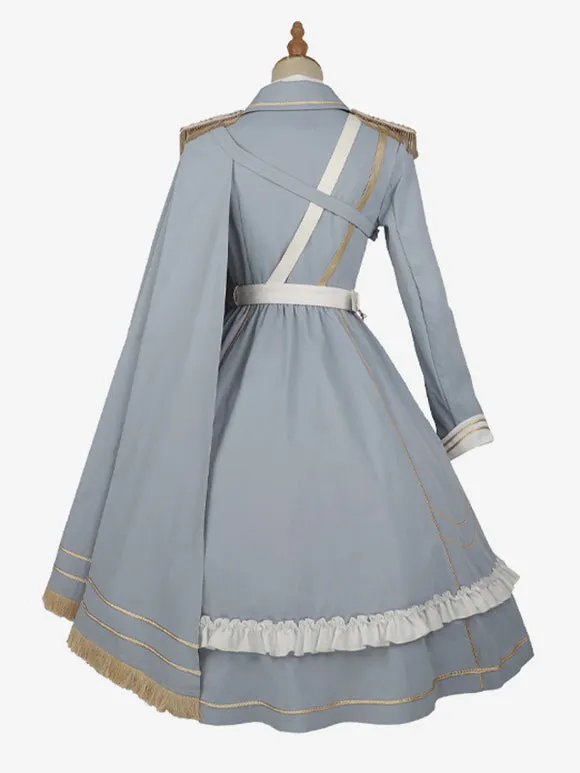 Costumes Military Uniform Lolita Army Metallic Ruffles Chains Baby Blue Baby Blue