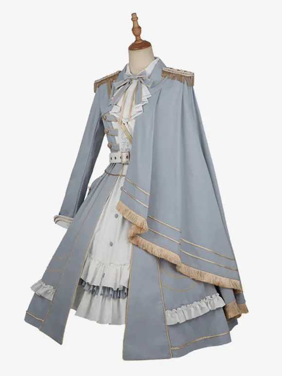 Costumes Military Uniform Lolita Army Metallic Ruffles Chains Baby Blue Baby Blue