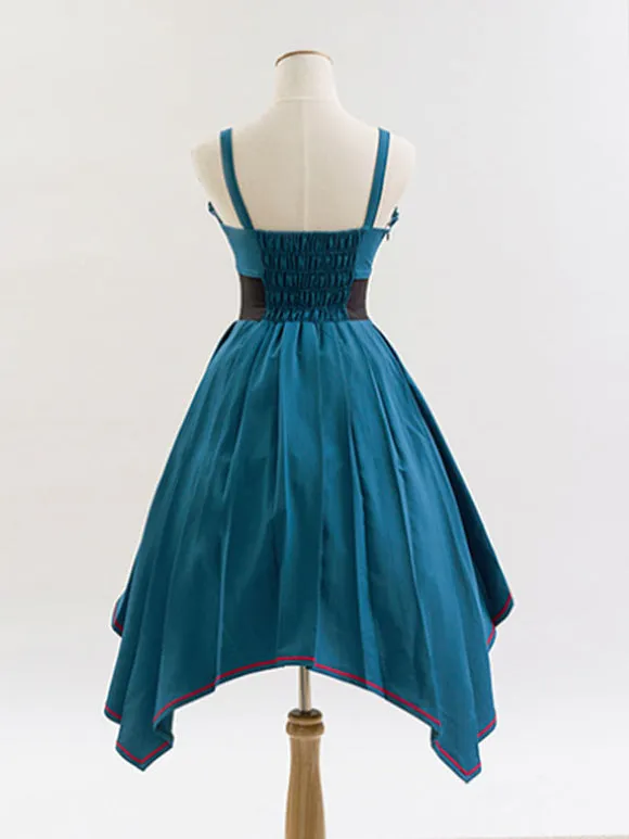 Costumes Military Uniform Lolita Army Ruffles Grommets Cyan Cyan