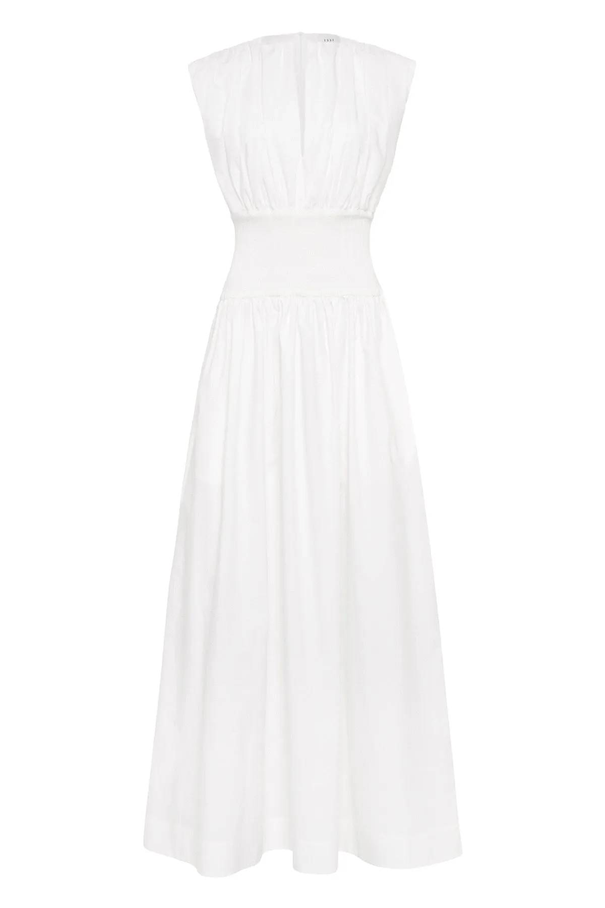 Cotton Rib Gathered Dress in Ivory