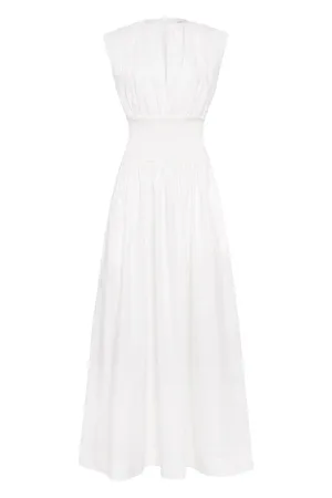 Cotton Rib Gathered Dress in Ivory