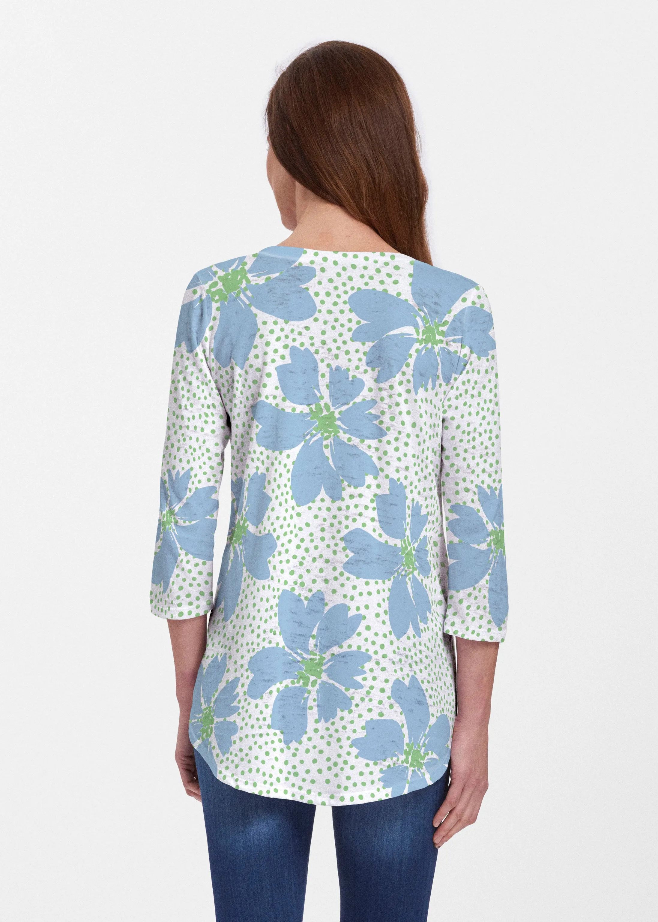 Daisy Dots Blue (8081) ~ V-neck Flowy Tunic