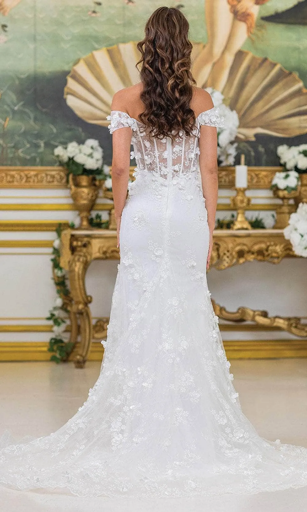 Dancing Queen Bridal 0285 - Floral Sheath Gown with Slit