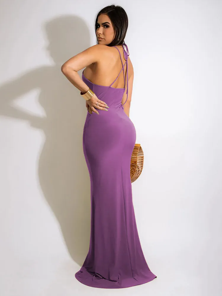 Deep V Neck Tie Backless Bodycon Dress