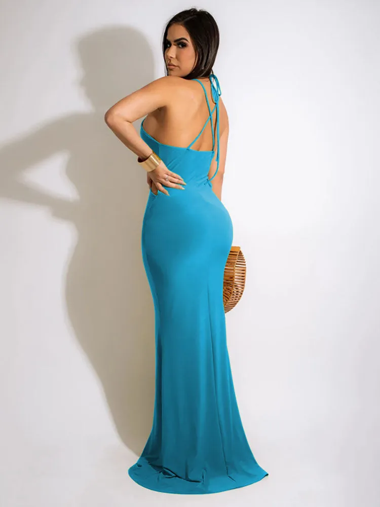 Deep V Neck Tie Backless Bodycon Dress