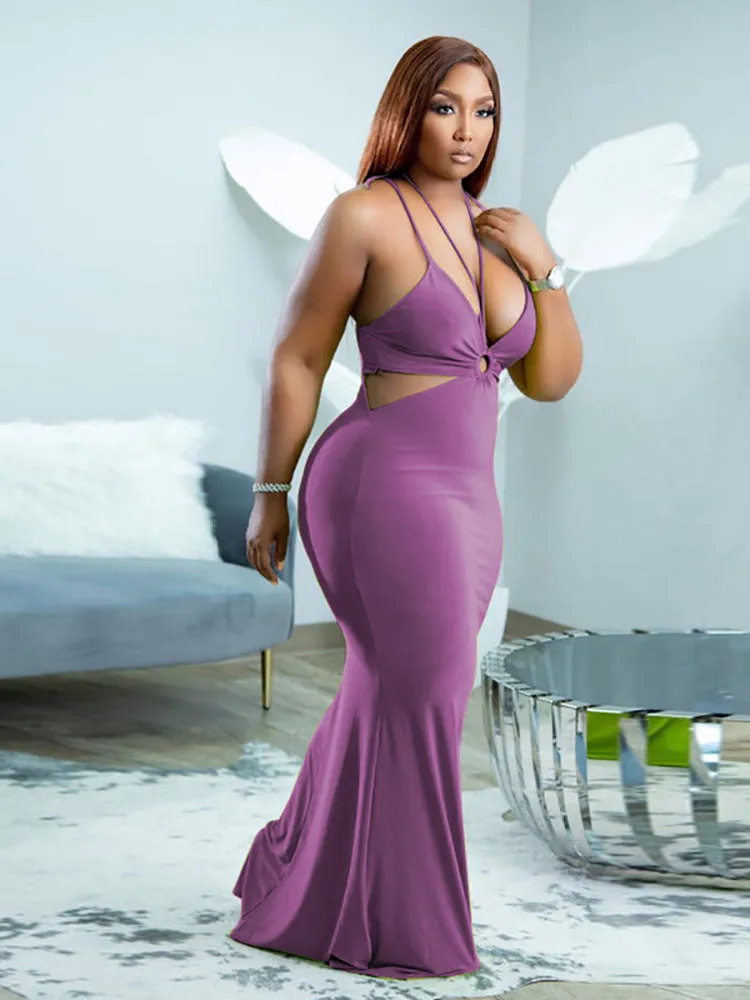 Deep V Neck Tie Backless Bodycon Dress