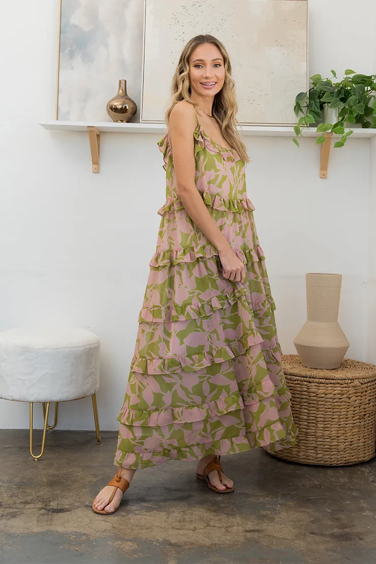 DOORBUSTER: Spaghetti Strap Tiered Dress - Olive & Mauve by Sew In Love (Ships in 2-3 Weeks)