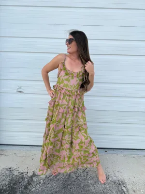 DOORBUSTER: Spaghetti Strap Tiered Dress - Olive & Mauve by Sew In Love (Ships in 2-3 Weeks)