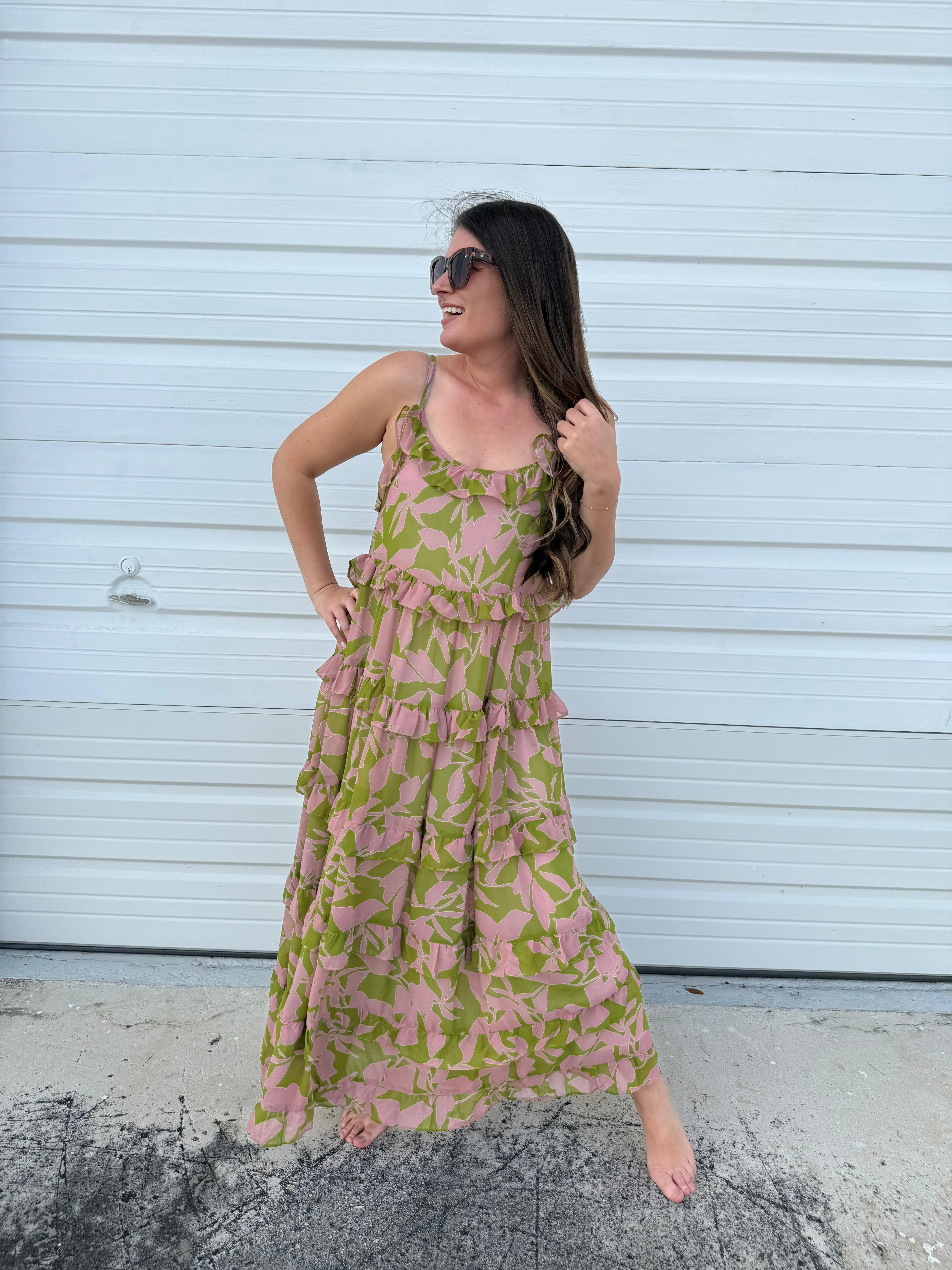 DOORBUSTER: Spaghetti Strap Tiered Dress - Olive & Mauve by Sew In Love (Ships in 2-3 Weeks)