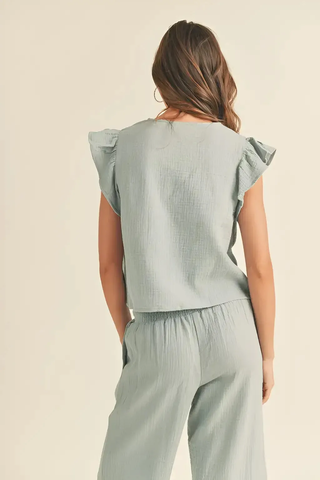 DOUBLE GAUZE RUFFLED SLEEVE TOP