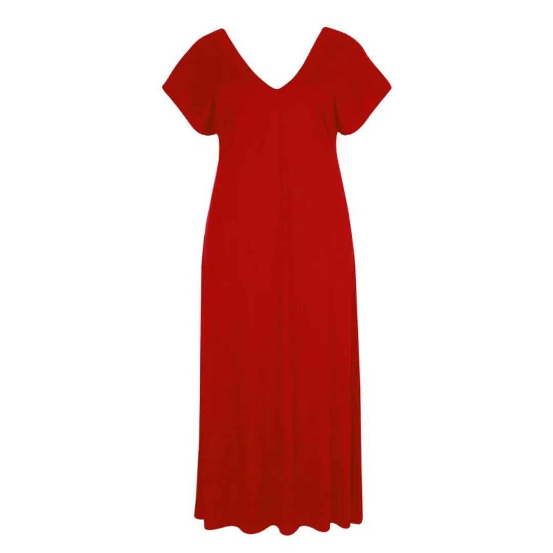 Double V-Neck Plus Sized Dress - Red