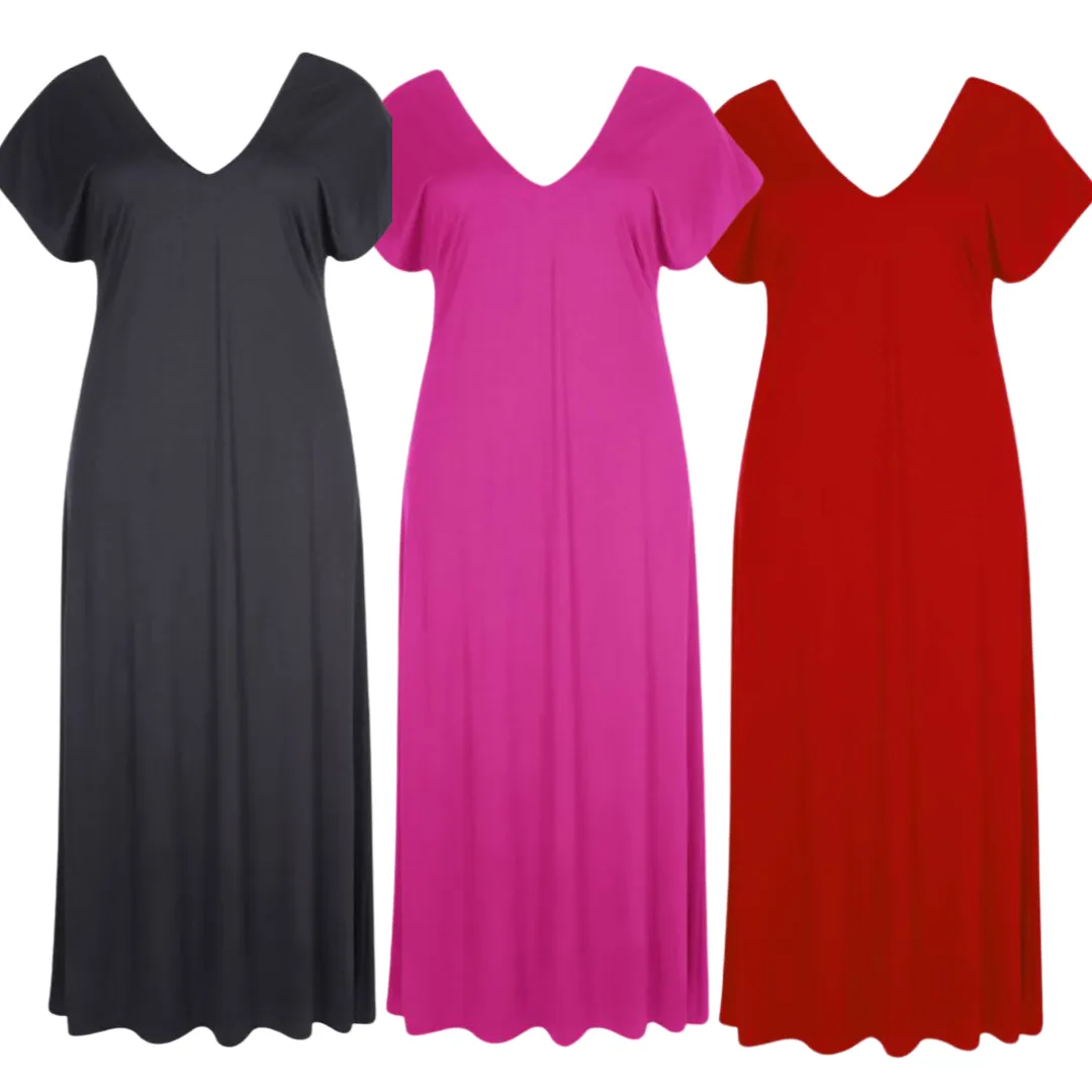 Double V-Neck Plus Sized Dress - Red