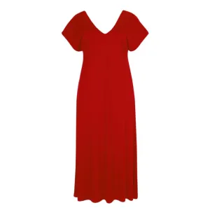 Double V-Neck Plus Sized Dress - Red