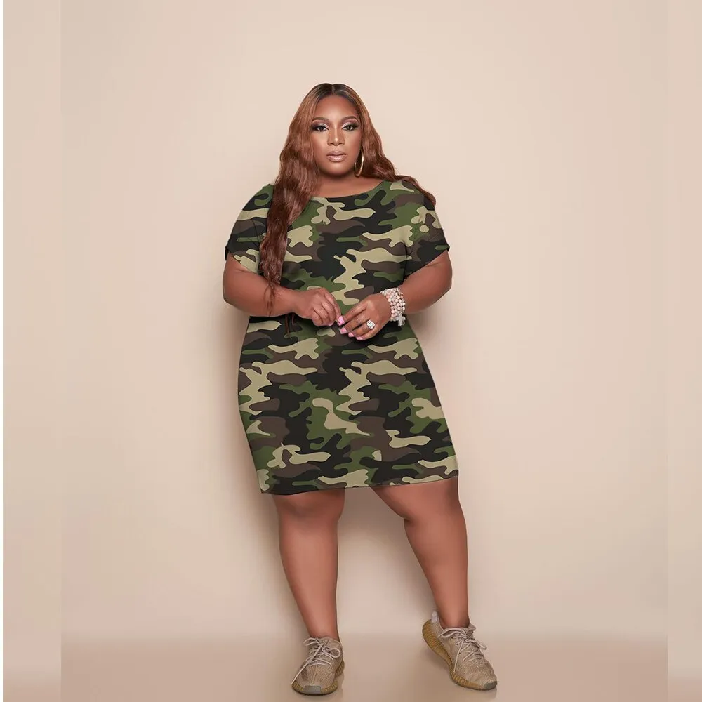 Dress Military Style Fashion Camouflage Sexy Comfort Cool Mid-Calf Willon Plus Size Women Clothing