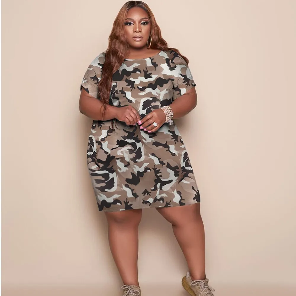 Dress Military Style Fashion Camouflage Sexy Comfort Cool Mid-Calf Willon Plus Size Women Clothing