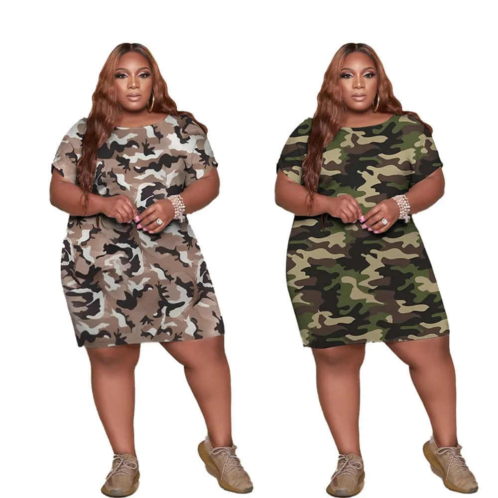 Dress Military Style Fashion Camouflage Sexy Comfort Cool Mid-Calf Willon Plus Size Women Clothing