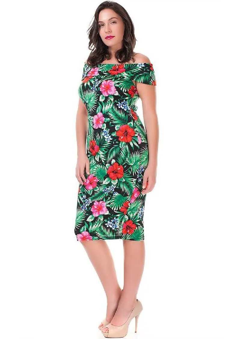 Dress Women's Plus Size Cocktail Party Off Shoulder Midi Length