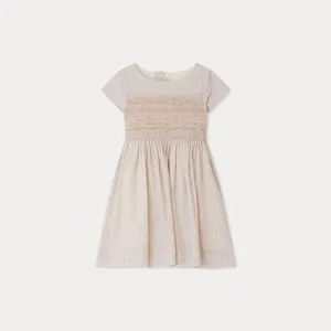 Duchesse smocked and embroidered dress in checked fabric