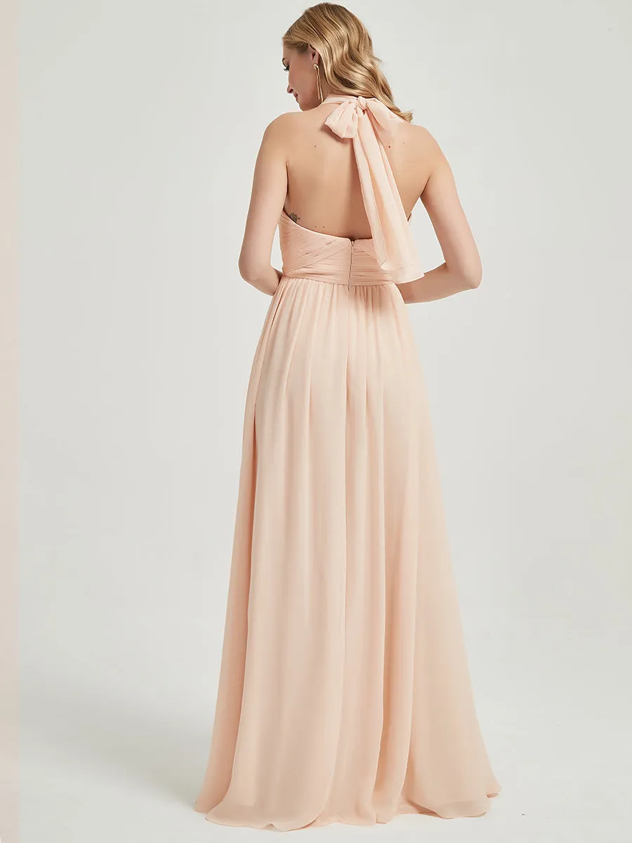Dusk Convertible Halter Off-shoulder Chiffon Bridesmaid Dress Maxi