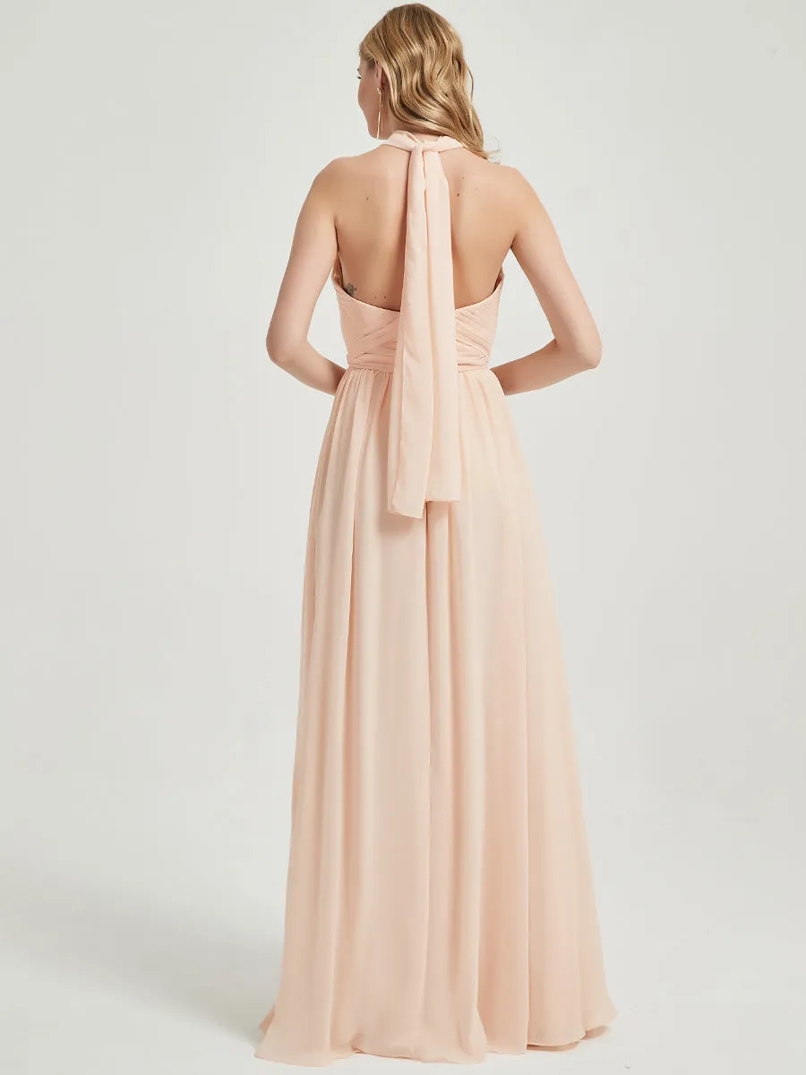 Dusk Convertible Halter Off-shoulder Chiffon Bridesmaid Dress Maxi