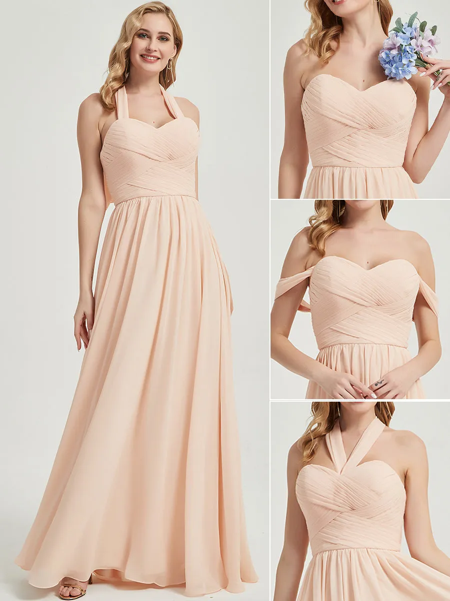 Dusk Convertible Halter Off-shoulder Chiffon Bridesmaid Dress Maxi
