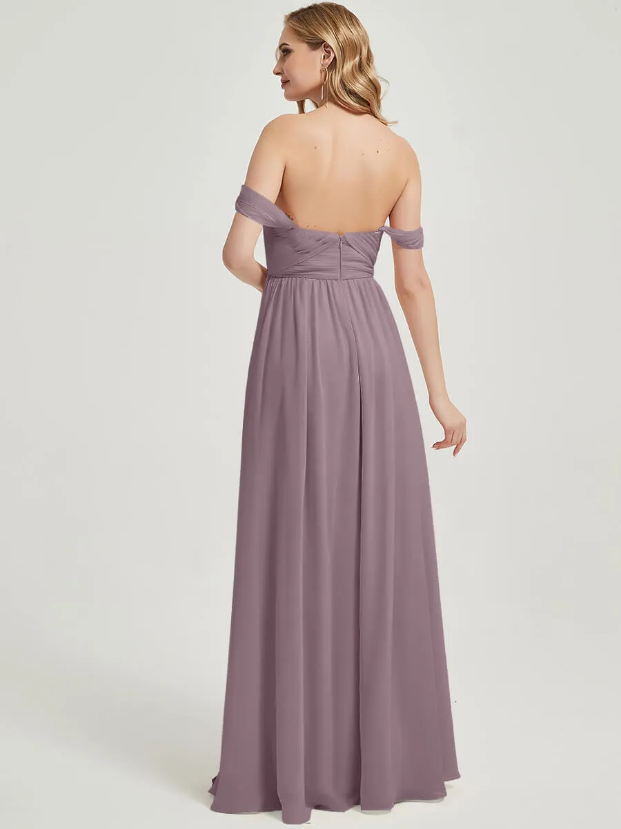 Dusk Convertible Halter Off-shoulder Chiffon Bridesmaid Dress Maxi