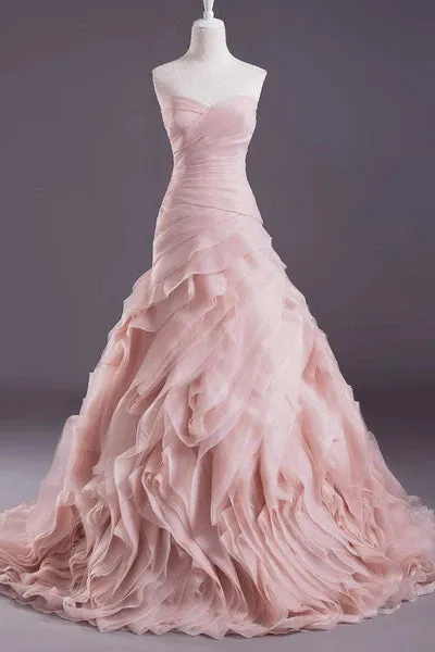 Elegant A Line Sweetheart Neck Tiered Pink Tulle Long Prom Dress Graduation Prom Dress SH2576