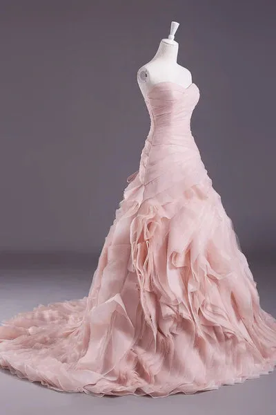 Elegant A Line Sweetheart Neck Tiered Pink Tulle Long Prom Dress Graduation Prom Dress SH2576