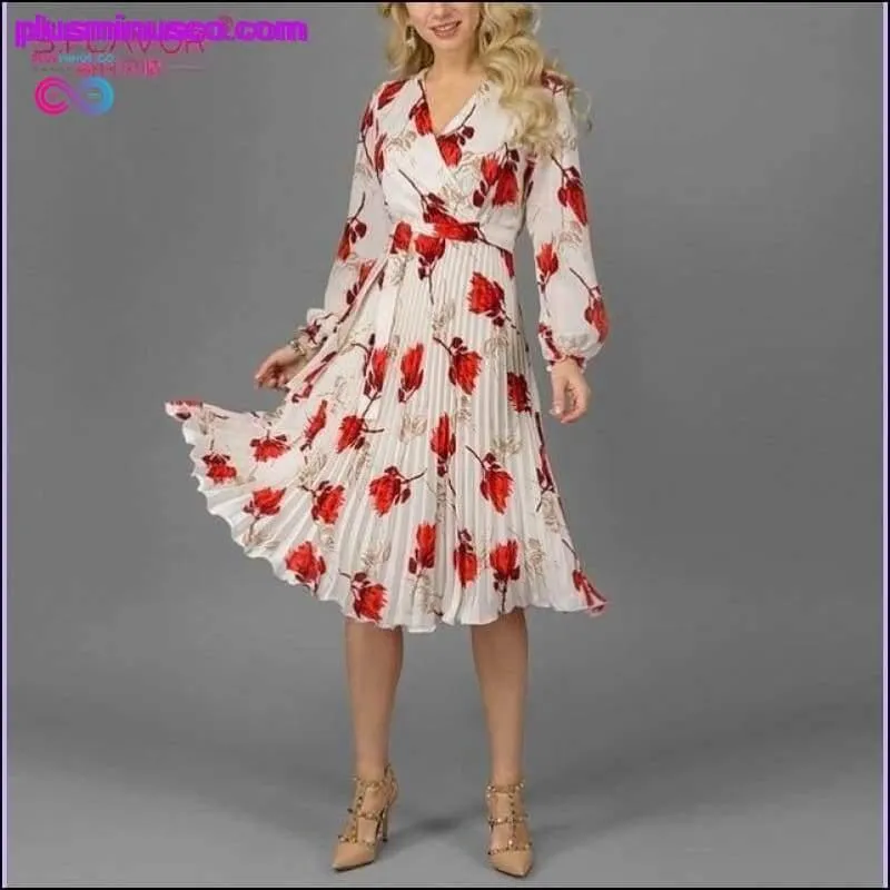 Elegant V-Neck Long Sleeve Dress || PlusMinusco.com