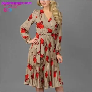 Elegant V-Neck Long Sleeve Dress || PlusMinusco.com