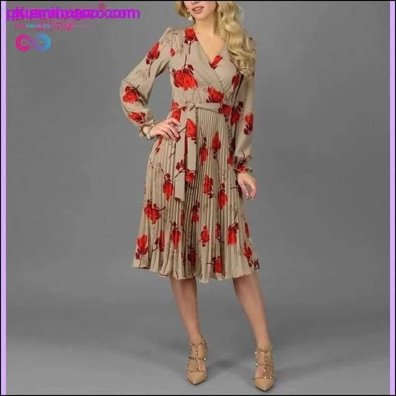 Elegant V-Neck Long Sleeve Dress || PlusMinusco.com