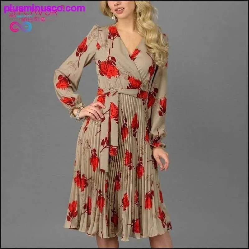 Elegant V-Neck Long Sleeve Dress || PlusMinusco.com