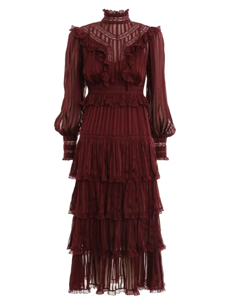 Elegant vintage ruffles puff sleeve women dress