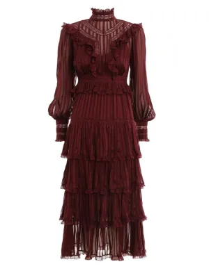 Elegant vintage ruffles puff sleeve women dress