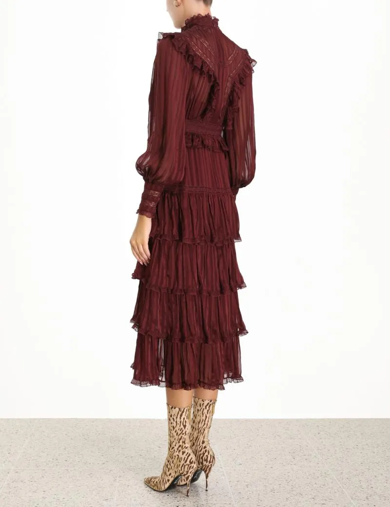Elegant vintage ruffles puff sleeve women dress