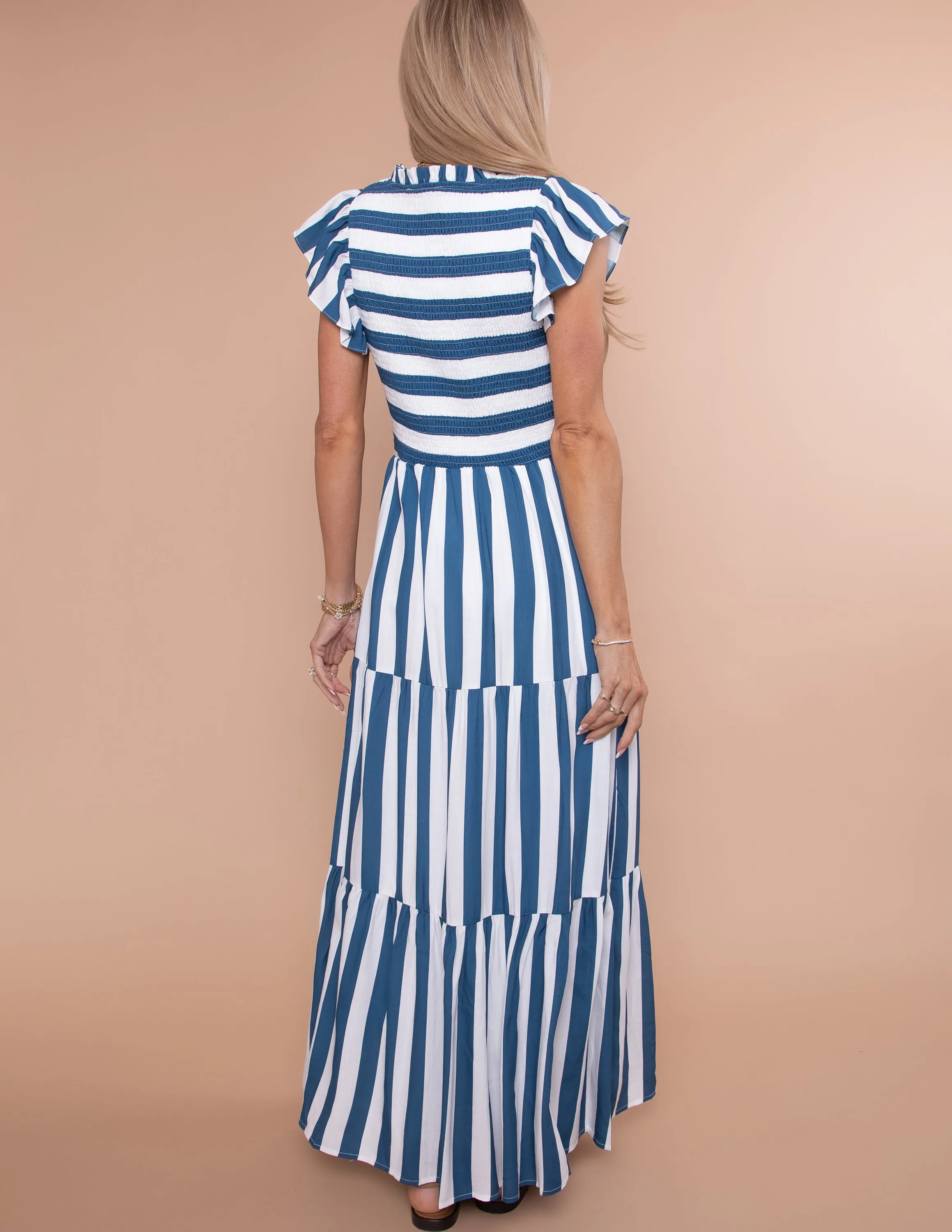 Emerly Striped Tiered Midi Dress