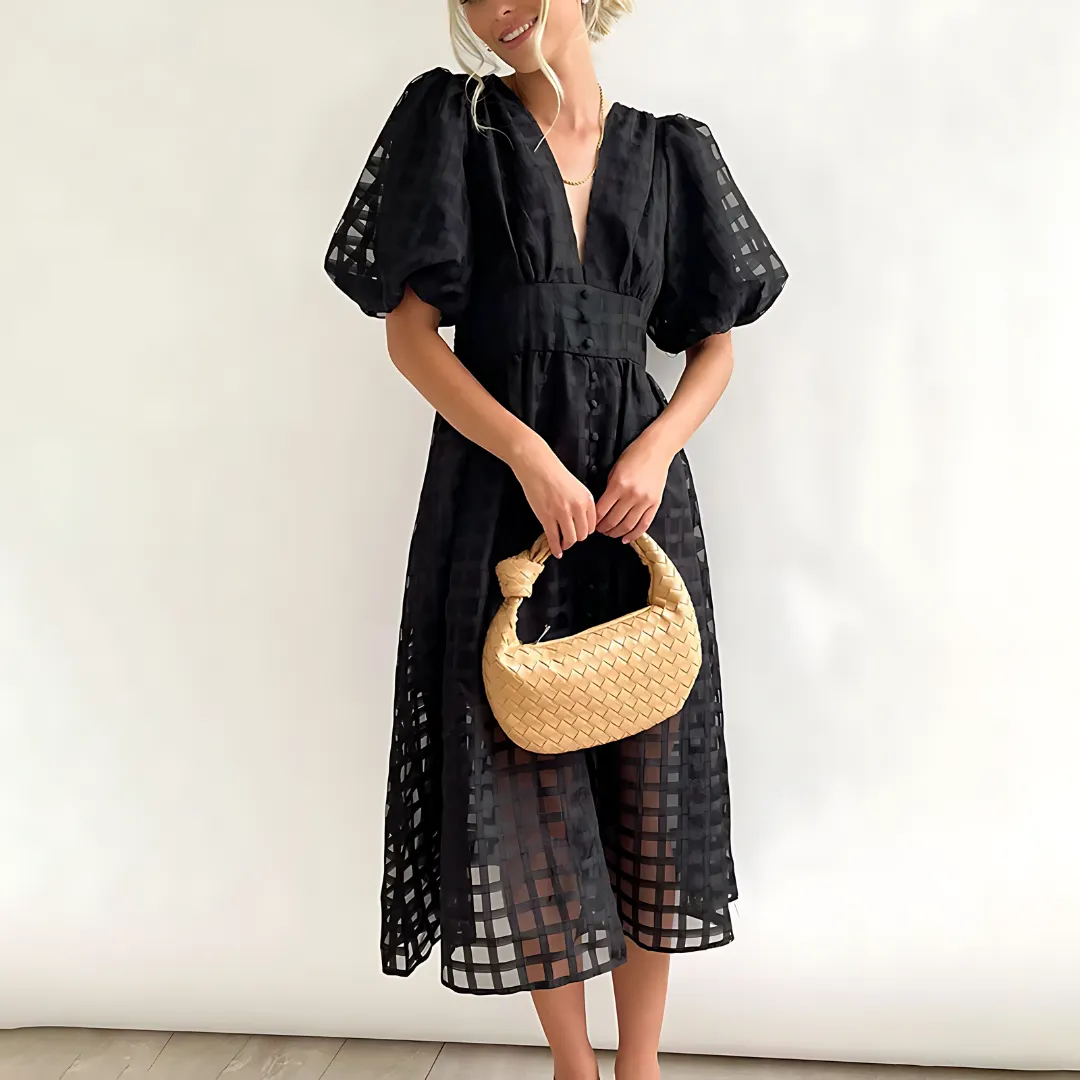 Emilia - Schwarzes Netz-Midikleid