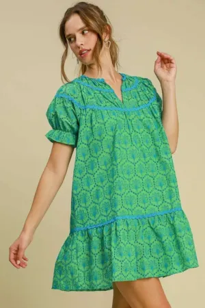 Eyelet Mini Dress With Ric Rac Trim Plus Size Available