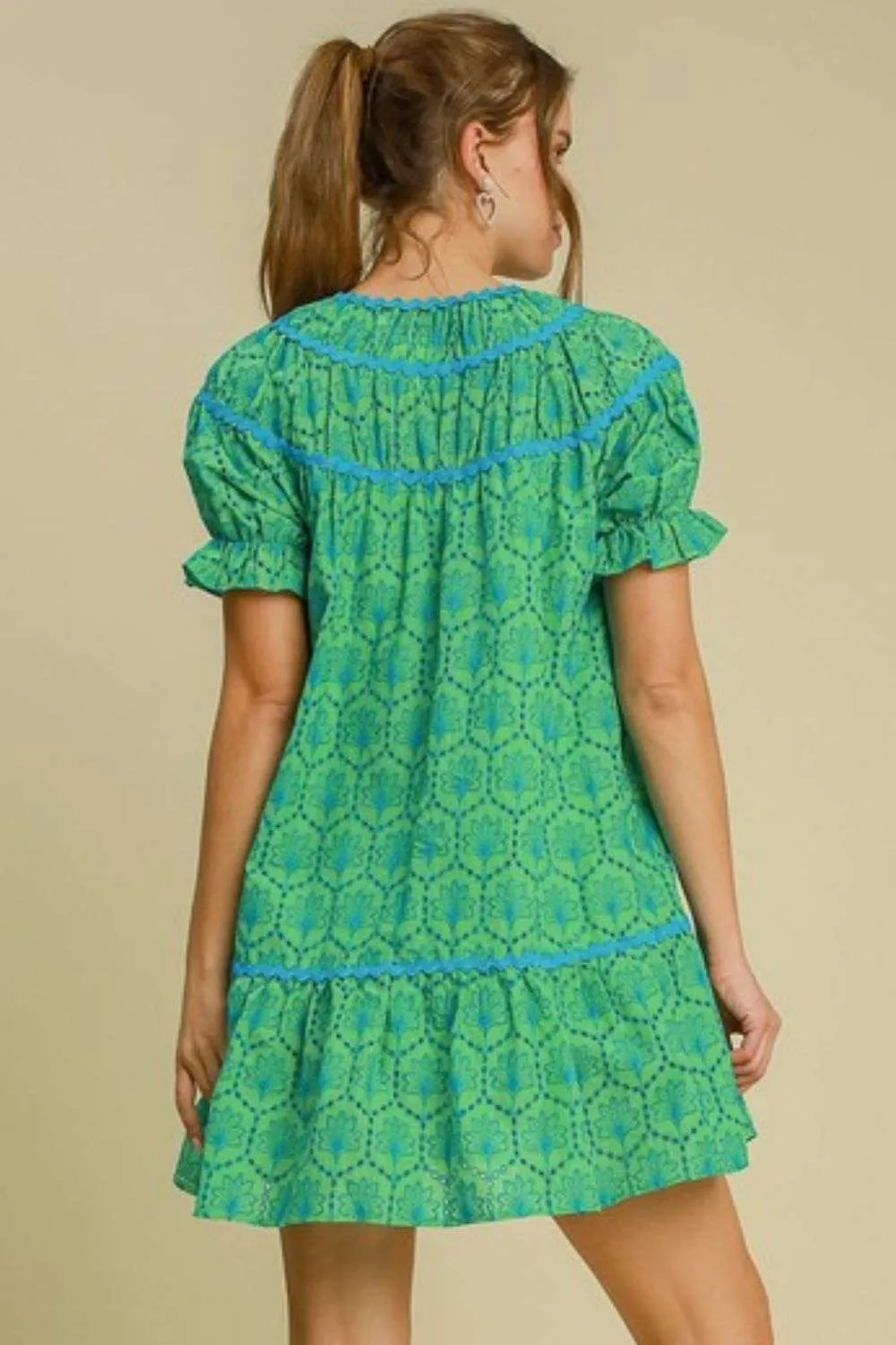 Eyelet Mini Dress With Ric Rac Trim Plus Size Available