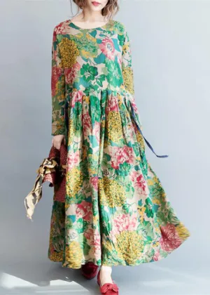fashion floral long linen dresses plus size clothing maxi dresses