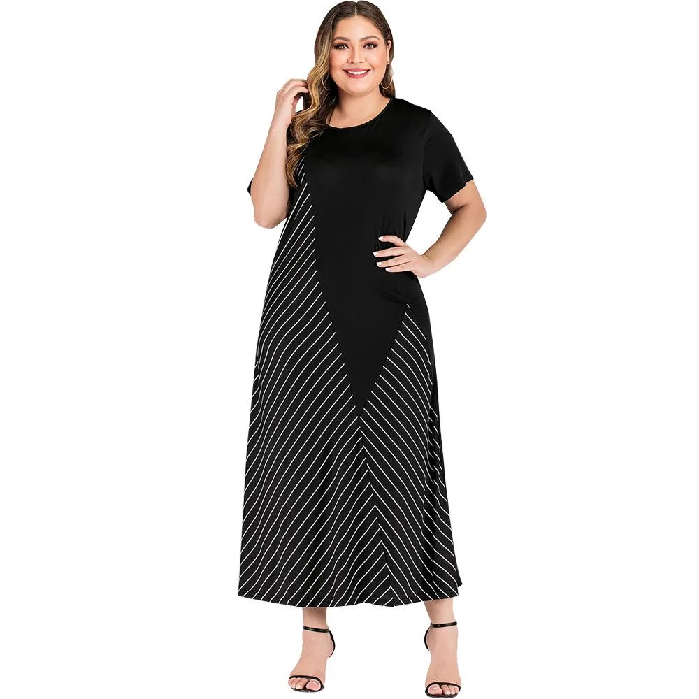 Fashion Plus Sizes Striped Long Maxi Dresses