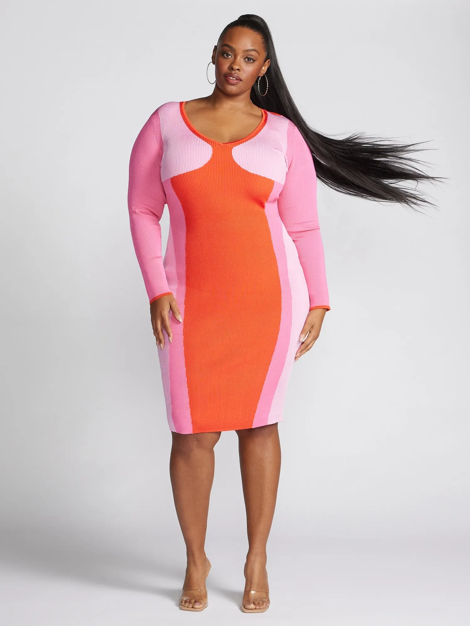 Fashion To Figure - Emmesha Colorblock Ribbed Knit Sweater Dress