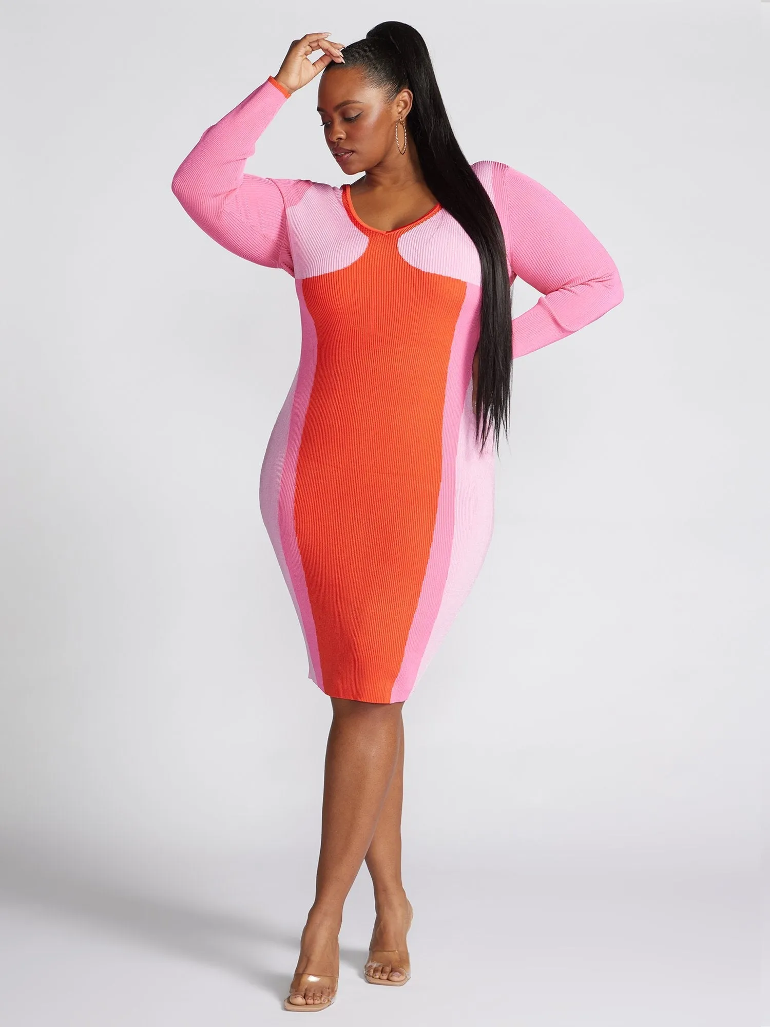 Fashion To Figure - Emmesha Colorblock Ribbed Knit Sweater Dress