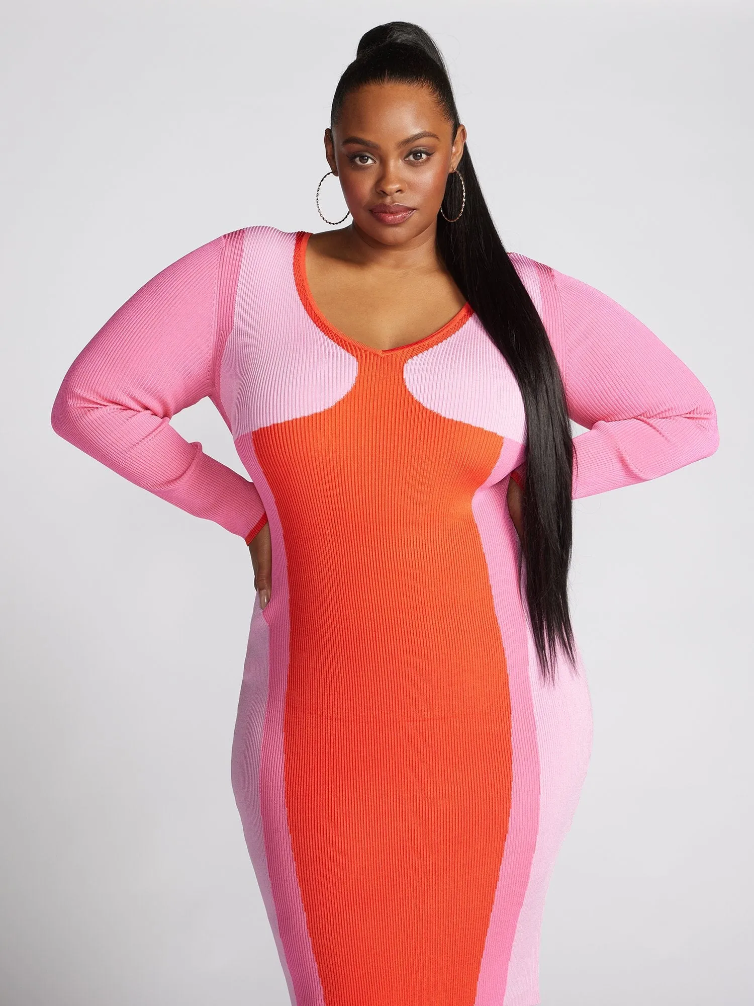 Fashion To Figure - Emmesha Colorblock Ribbed Knit Sweater Dress