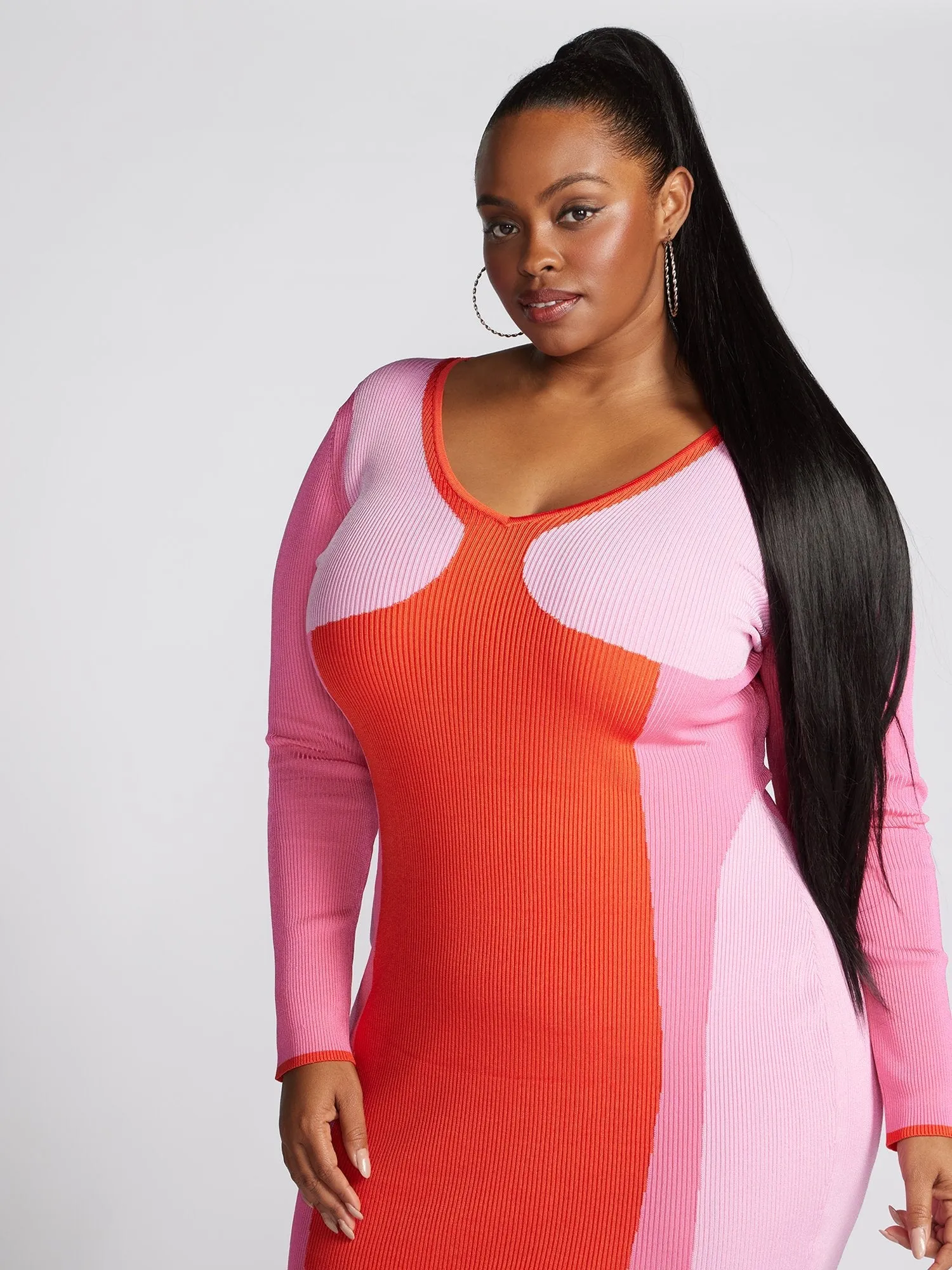Fashion To Figure - Emmesha Colorblock Ribbed Knit Sweater Dress