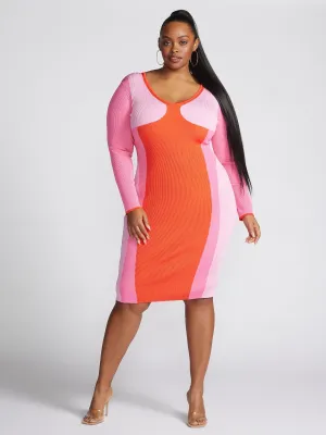 Fashion To Figure - Emmesha Colorblock Ribbed Knit Sweater Dress