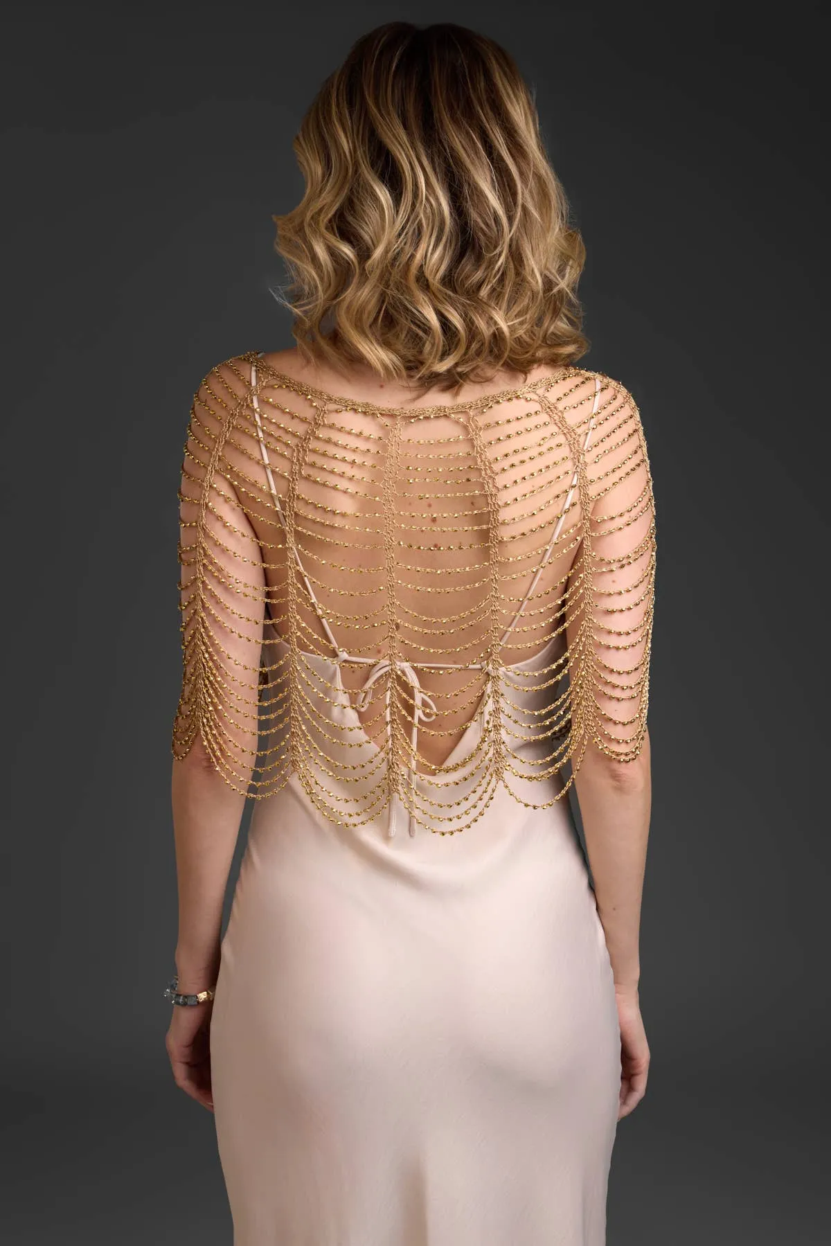Festive Scallop Beaded Capelet: Gold