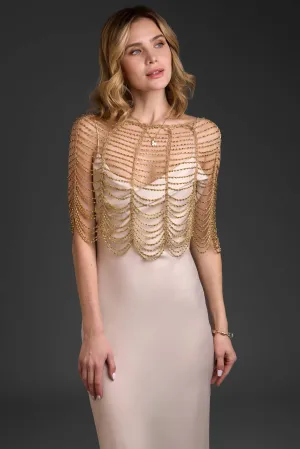 Festive Scallop Beaded Capelet: Gold