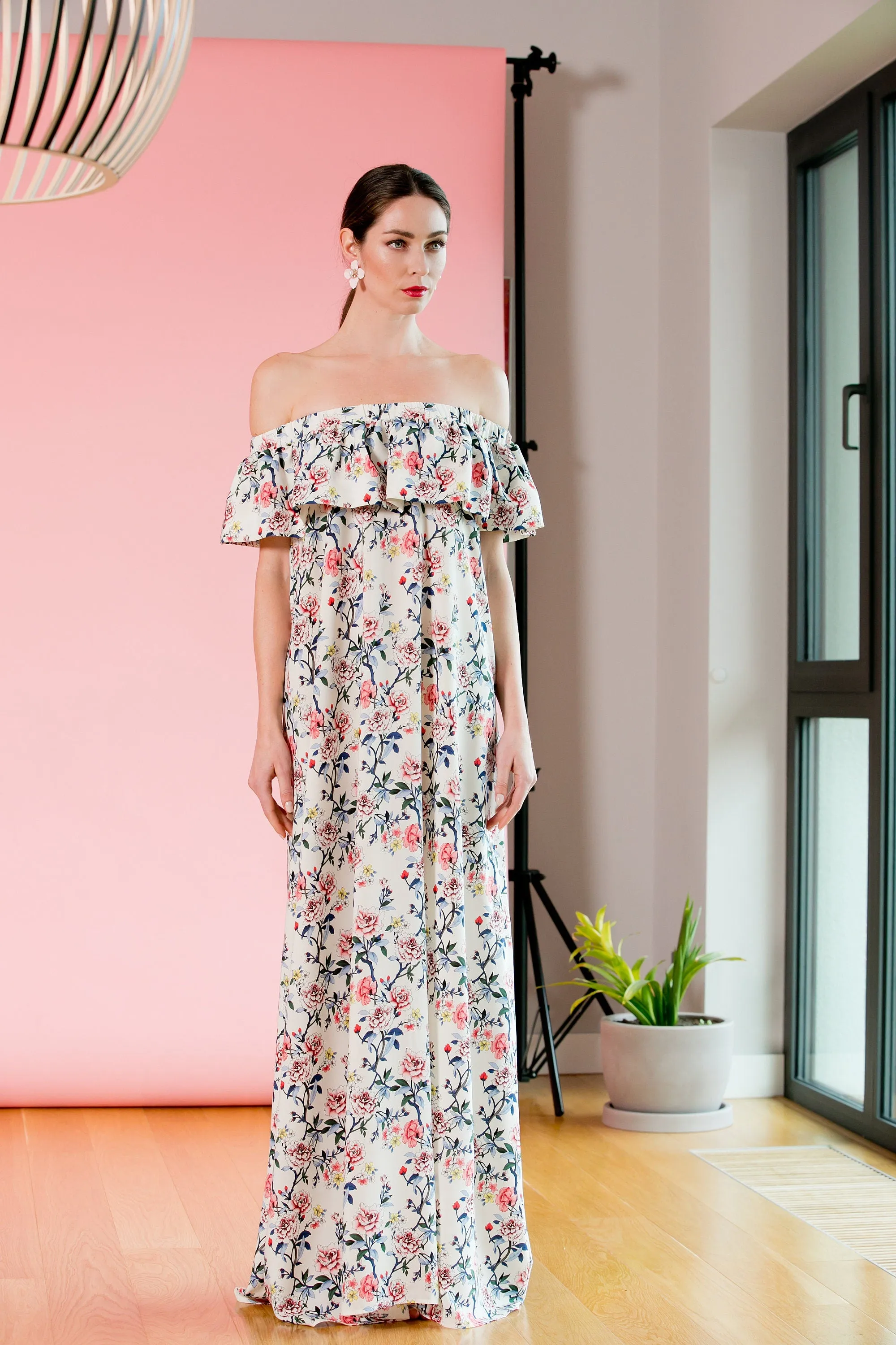 Floral Bohemian Maxi Long Summer Dress Open/Off Shoulders / Boho Wedding Bridesmaids Dress / Plus Size Loose Fit Maternity Dress Pregnancy
