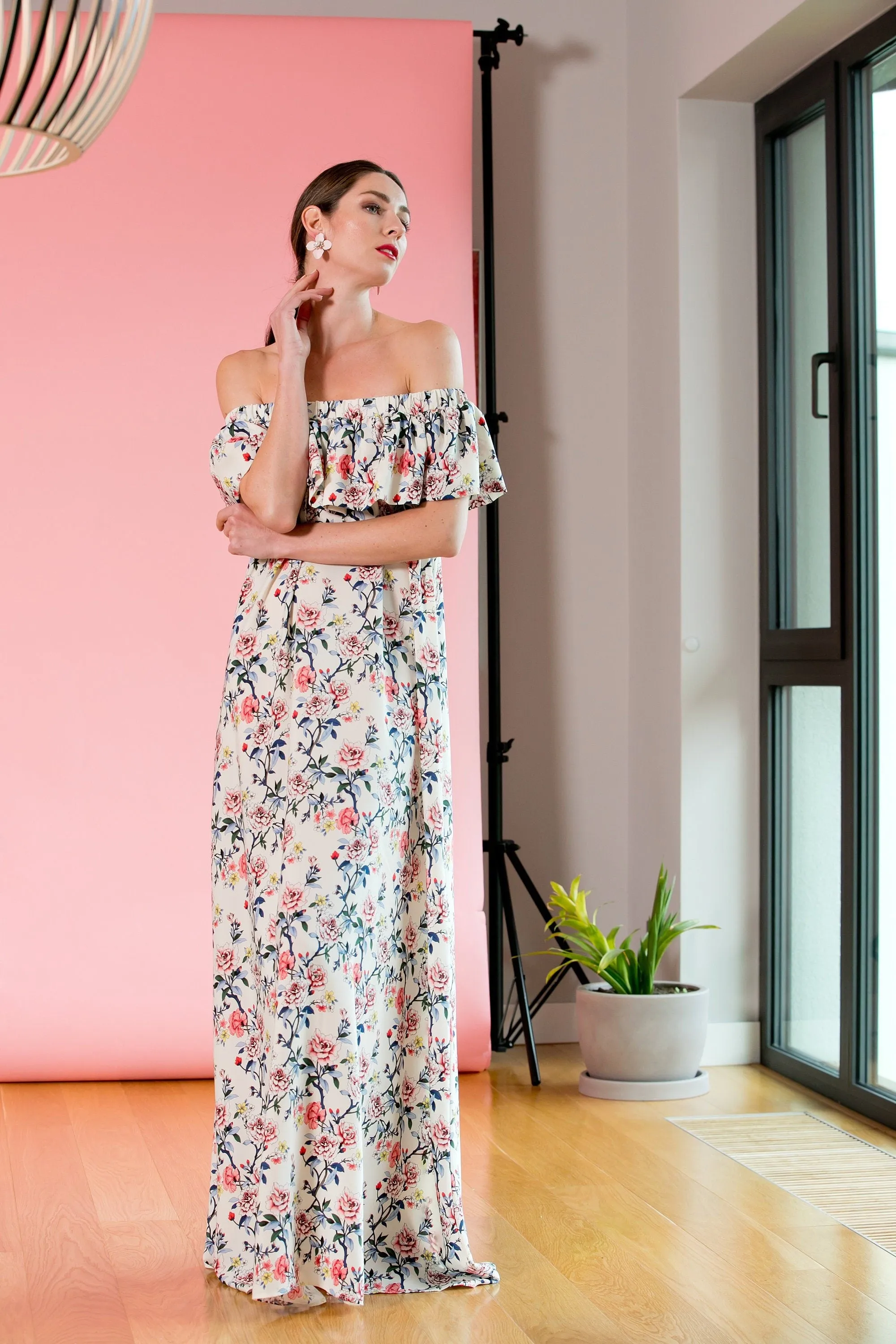 Floral Bohemian Maxi Long Summer Dress Open/Off Shoulders / Boho Wedding Bridesmaids Dress / Plus Size Loose Fit Maternity Dress Pregnancy